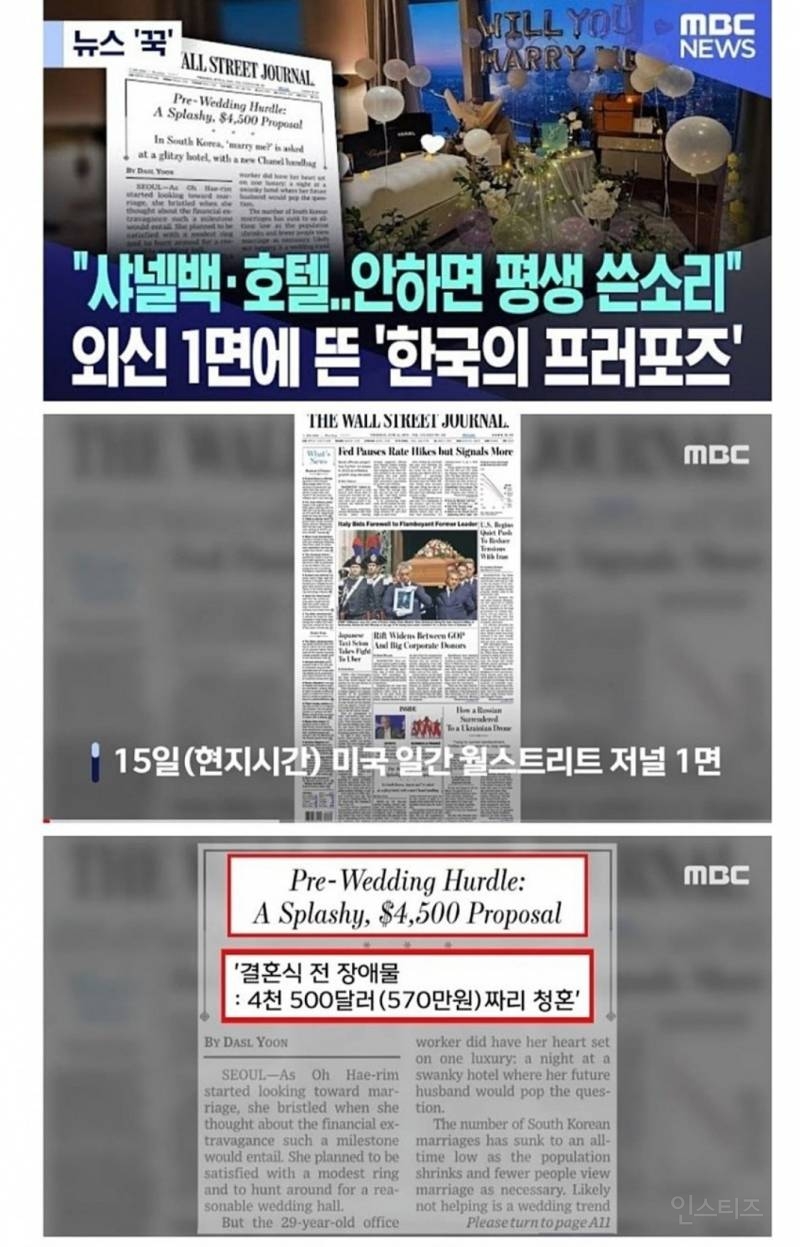 외신 1면에 뜬 '한국의 프러포즈 문화'